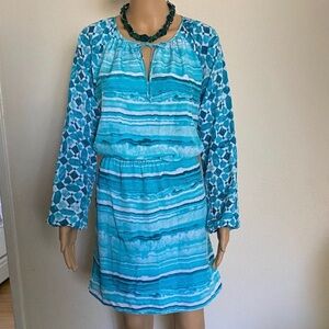MICHAEL KORS Women's Turquoise Geometric Long-sleeve Dress - Size: 4